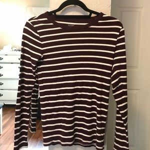Maroon and white stripped long sleeve t shirt